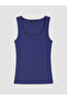 Vizyon New Season Navy Blue U-Neck Women's Ribbed Undershirt - 5