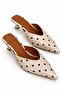 Ozy Women's Pointed Toe Low Heeled Beige Polka Dot Heeled Slippers 4cm - 2