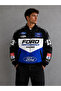Collar Detail Racıng Retro Motobike Style Unisex Jacket