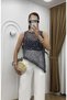 Sequin Asymmetrical Cut Sleeveless Blouse