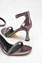 Platinum Metallic Stone Detailed Thin Heeled Ankle Strap Evening Dress Sandals - 3