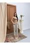 Women's Stone Color Elastic Waist Lace-Up Side Pocket Pipe Leg Trousers - 3