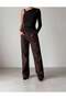 Women's Brown Relaxed Fit Wide Leg High Waisted Denim Jean Pants - 5