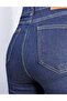 Women's Rinse High Waist Half Spanish Leg Navy Blue Denim Jean Trousers - 5