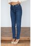 Women's Dark Blue High Waist Classic Cut Narrow Leg Dark Blue Denim Jean Trousers - 3