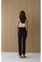 Women's Dark Brown Belted High Waist Cut-Off Straight Fit Denim Jean Trousers - 5
