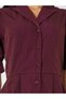 Burgundy Lapel Collar Short Puff Sleeves Shirt Maxi Dress - 5