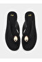 Black Flat Flip-Flops with Gold Tone Metallic Detail - 5