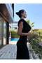 Black Collared Degaje Long Dress - 4