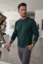 Men's Relax Fit Comfortable Cut 100% Cotton Soft Textured 3 Thread Fleece Crew Neck Nefti Green Sweatshirt