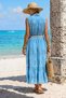 Italian Light Blue Shirt Collar Sleeveless Lined Skirt Ruffle Embroidered Silk Long Woven Dress 123 56 - 8