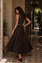 Women's Scarf Belt Detailed Parachute Skirt Bitter Brown Sleeveless Long Length Flexible Viscose Dress - 4