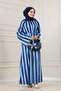 Thick Striped High Collar Dress-Dark Blue - 2