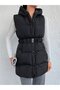 Women's Black Hooded Detachable Rubber Belt Double Pocket Snap Closure Inflatable Vest - 3