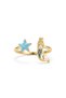 Seahorse and Starfish Detailed Pearl and Blue Stone Adjustable Women's Ring