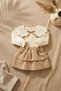 Baby Girl Brown Muslin Salopet Skirt and Bow Collar Bodysuit Combination - Vintage Style Stylish Baby Set - 2
