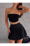 Women's Pleated Elastic Waist Shiny Lacquer Fabric Mini Skirt, Doesn'T Show under Clothes, 45 cm - 2