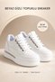 Women's White Sneaker Hidden Heel 8 cm Skin Sports Shoes Special Insole Lace-Up Casual Shoes