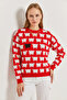 Women's Sheep Patterned Knitwear Red and White Sweater - 5
