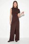Women's Asymmetrical Cut Blouse with Elastic Waist and Pocket Detail, Loose Bitter Brown Trousers Set - 4