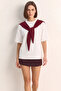 Women's Oversize Basic White Claret Red T-Shirt with Shawl Detail - 3