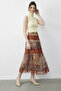 Women's Multi Patterned Lace Detailed Lined Maxi Orange Skirt - 3