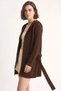 Women's Hooded Shawl Collar Belted Brown Cardigan - 4