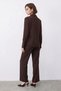 Women's Shawl Detailed Shirt and Loose Pants Bitter Brown Top and Bottom Set - 6