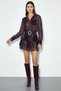 Women's Lace Detailed Patterned Belted Flounced Tulle Purple Dress - 4