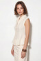 Women's Waist-Slit Flounce Cut Linen Textured Cream Shirt - 4