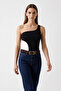 Women's Square Buckle Ring-Loop Thin Suede Belt Bitter Brown - 3