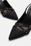 Women's Troc Cross Strap Detailed Pointed Toe Heeled Slingback Shoes Black - 2