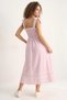 Women's Striped Gipeli Chest Detailed Tie-Up Heart Pocket Midi Pink White Dress - 6