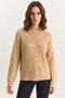 Women's Crew Neck Raglan Sleeve Knitted Patterned Soft Textured Knitwear Beige Sweater