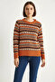Women's Shoulder Patch Patterned Knitwear Orange Sweater - 7