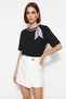 Women's Gold Printed Chain Scarf Detailed Oversize t Shirt Black - 2