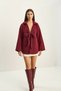 Women's Shirt Collar Tie Detail Faded Cashmere Burgundy Coat - 5