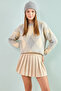 Women's Square Patterned Knitwear Gray Sweater - 5