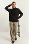 Women's Crew Neck Raglan Sleeve Knitted Patterned Soft Textured Knitwear Black Sweater - 6