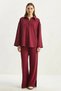 Women's Button Detailed Polo Collar Relaxed Fit Modal Claret Red Top and Bottom Set - 7
