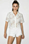 Women's Floral Patterned Lace Embroidered Short Sleeve White Shirt - 3
