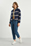Women's Pocket Detailed Lined Plaid Navy Blue Beige Coat - 6