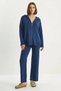Women's Relax Fit Hooded Cardigan High Waist Pants Knitwear Navy Blue Set - 7