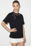 Women's Scarf and Pearl Detailed Crew Neck Oversize Black T-Shirt - 2