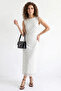Women's Draped Polka Dot Lined Midi White Dress - 4