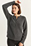 Women's Buttoned Anthracite Sweater - 6