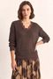Women's V-Neck Lace Detailed Knitwear Bitter Brown Sweater - 2