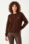 Women's Teddy Embroidered Buttoned Knitwear Bitter Brown Cardigan - 2