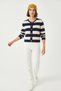 Women's Striped Knitwear Navy Blue Ecru Cardigan - 3