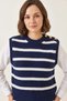 Women's Shirt Collar Sleeve Detailed Knitwear Sweater Navy Blue White